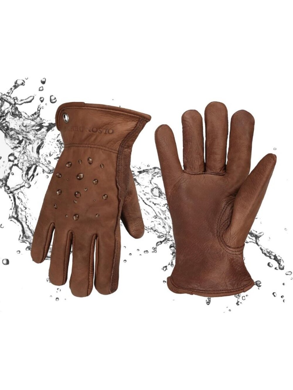 Water Resistant Cowhide Leather Work Gloves for Men - Gardening & Mechanic Use